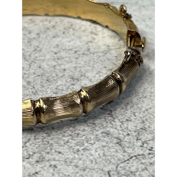Vintage Sterling Silver and Vermeil Hinged Bangle clamper bamboo retro estate - Picture 3 of 10